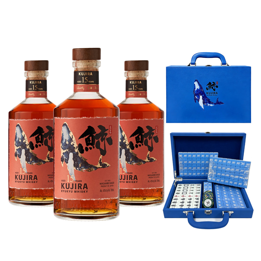 3 BOTTLES OF KUJIRA 15YO OKINAWA WHISKY WITH MAHJONG SET