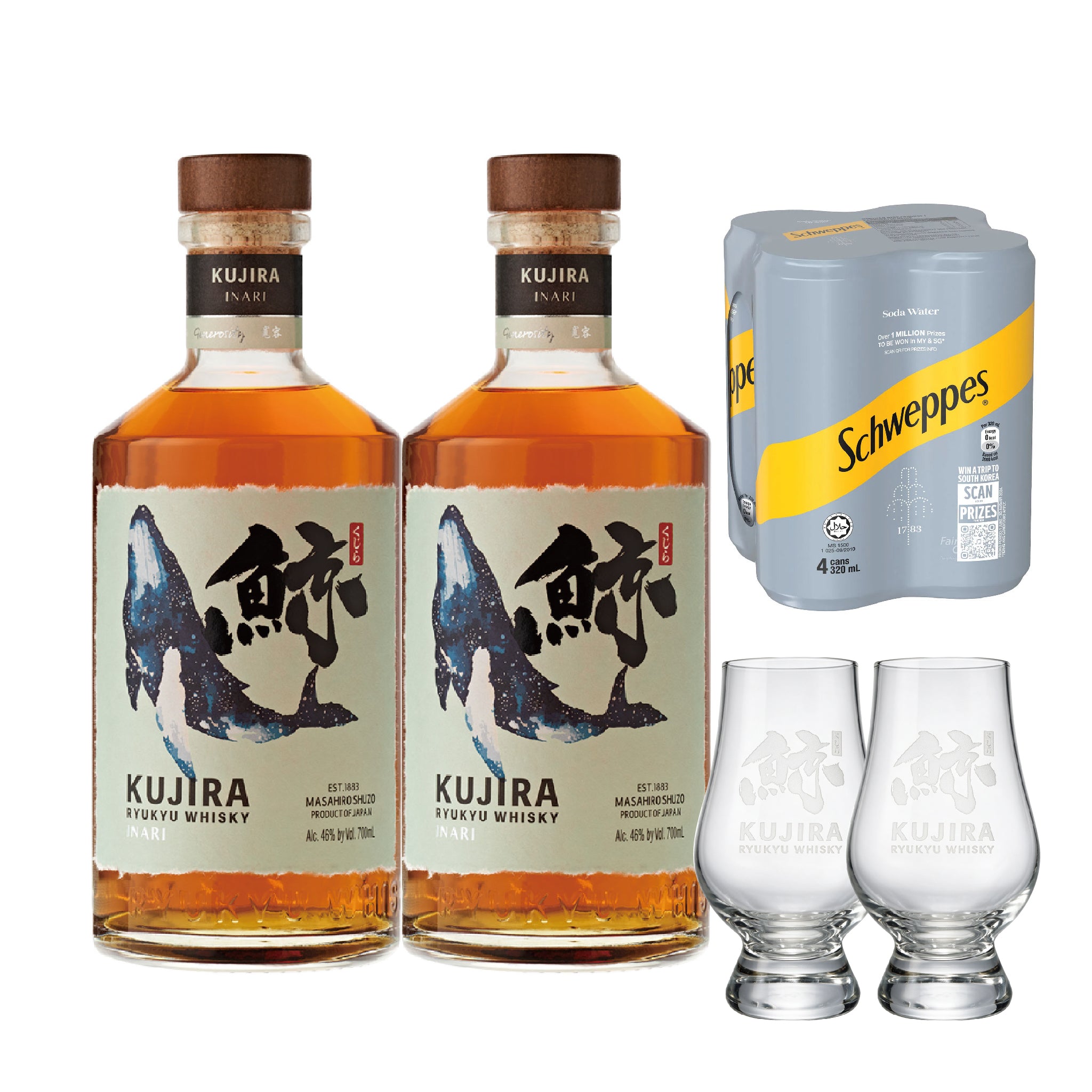[WHISKY BUNDLE] TWIN BOTTLE STARTER BUNDLE: KUJIRA OKINAWA WHISKY INARI @ $238 FOC 2 GLASSES + 4 SODA